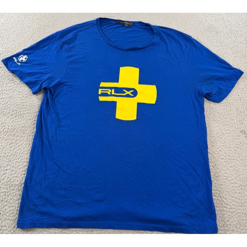 RLX Ralph Lauren Shirt Men's XL Blue Blue Cross Graphic Logo Performance Tee